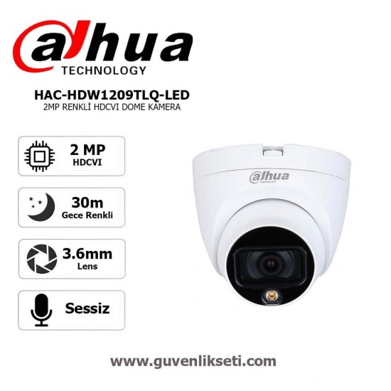 Dahua HAC-HDW1209TLQ-LED 2MP gece renkli full color dome güvenlik kamerası